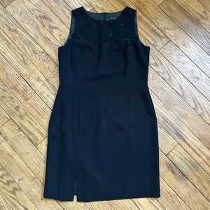 Virgo Petite Black Sleeveless Rhinestone Embellished Sheath Dress Size 10P